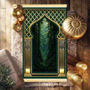 Tapis de prière velours vert or antidérapant luxe Mes Tapis De Prière