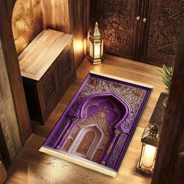Tapis de prière velours violet or antidérapant Mes Tapis De Prière