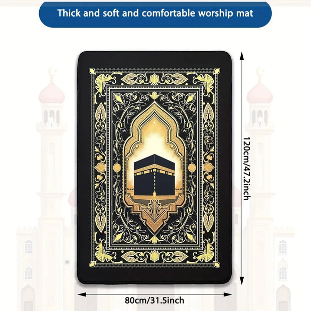 Tapis de prière motif Kaaba lignes dorées Mes Tapis De Prière