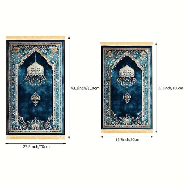 Tapis de prière bleu royal polyester lavable Mes Tapis De Prière