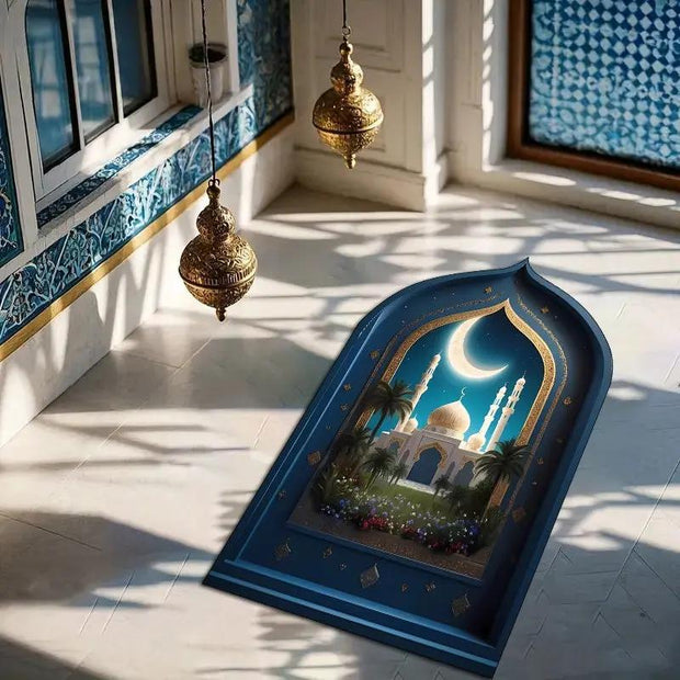 Tapis de prière luxe motif lune lavable Mes Tapis De Prière