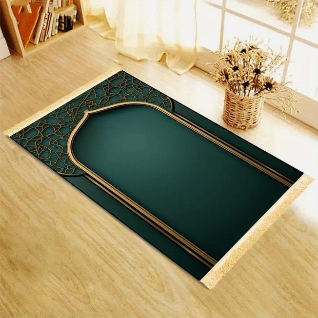 Tapis de prière vert doré antidérapant pliable luxe Mes Tapis De Prière
