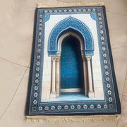 Tapis de prière bleu doré en flanelle pliable Mes Tapis De Prière