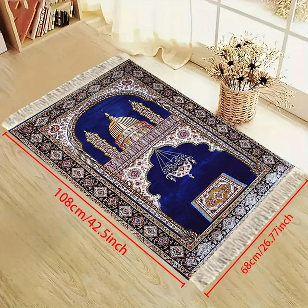 Tapis de prière pliable bleu et doré élégant Mes Tapis De Prière