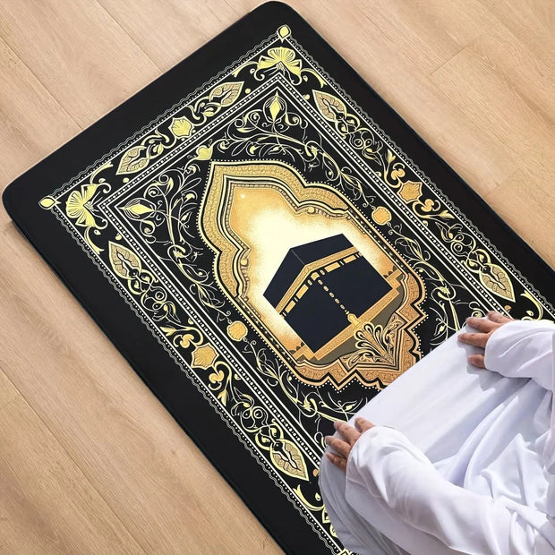 Tapis de prière motif Kaaba lignes dorées Mes Tapis De Prière
