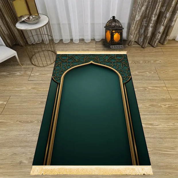 Tapis de prière vert doré antidérapant pliable luxe Mes Tapis De Prière
