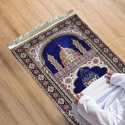 Tapis de prière pliable bleu et doré élégant Mes Tapis De Prière