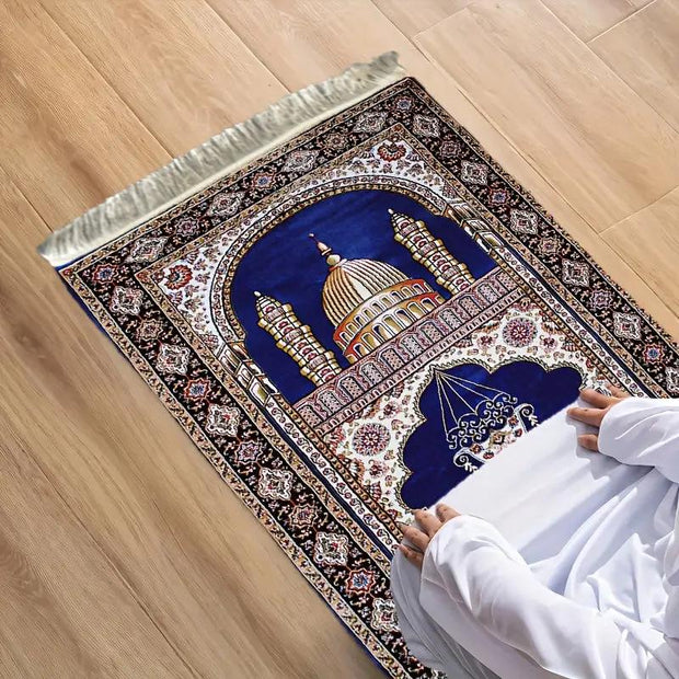 Tapis de prière pliable bleu et doré élégant Mes Tapis De Prière