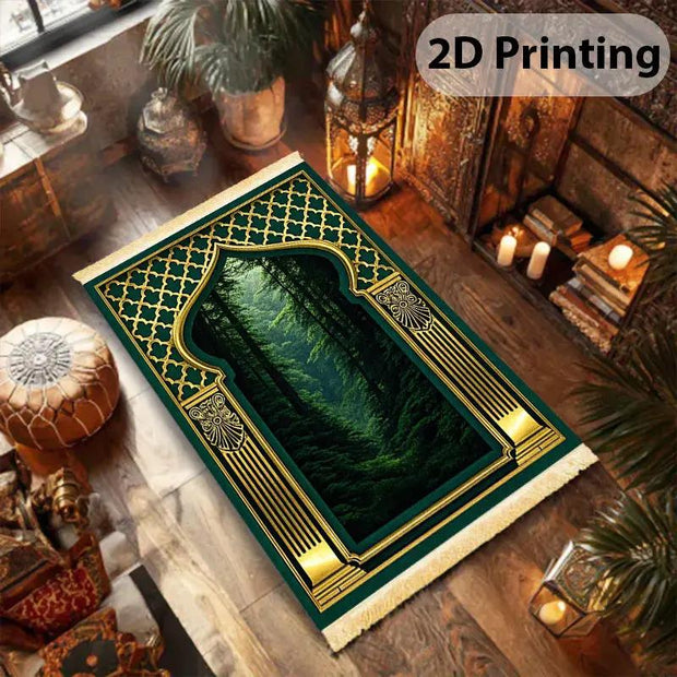 Tapis de prière velours vert or antidérapant luxe Mes Tapis De Prière