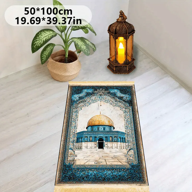 Tapis de prière bleu doré antidérapant pliable Mes Tapis De Prière