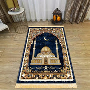 Tapis de prière bleu doré velours antidérapant Mes Tapis De Prière