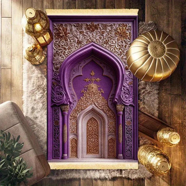 Tapis de prière velours violet or antidérapant Mes Tapis De Prière