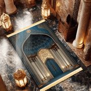 Tapis de prière bleu or velours antidérapant Mes Tapis De Prière