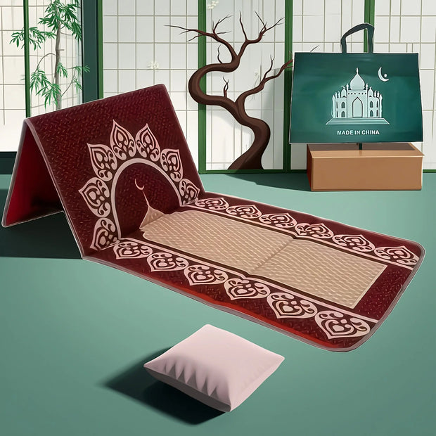 Tapis de prière pliable rouge avec dossier luxe Mes Tapis De Prière