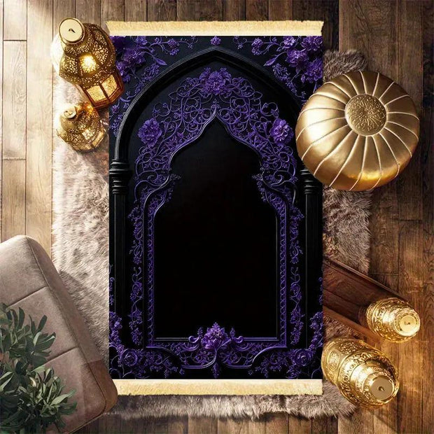 Tapis de prière velours noir et violet luxe Mes Tapis De Prière
