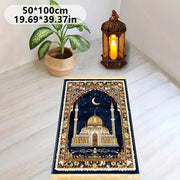 Tapis de prière bleu doré velours antidérapant Mes Tapis De Prière