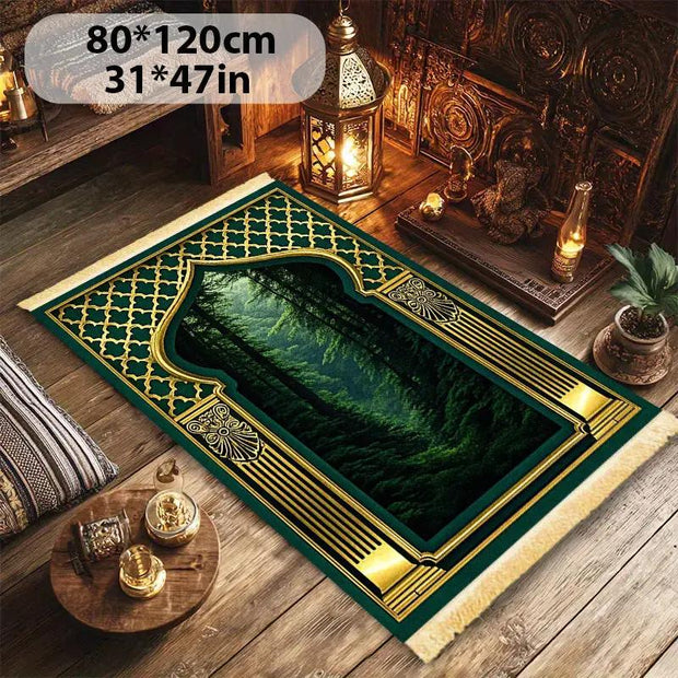 Tapis de prière velours vert or antidérapant luxe Mes Tapis De Prière