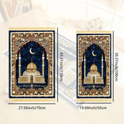 Tapis de prière bleu doré velours antidérapant Mes Tapis De Prière