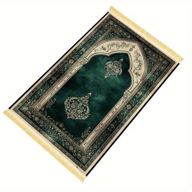 Tapis de prière émeraude polyester lavable Mes Tapis De Prière