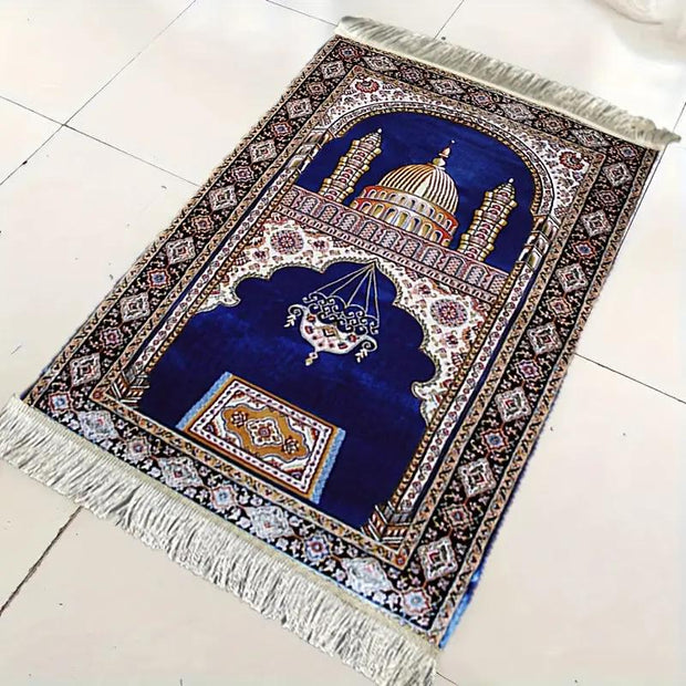 Tapis de prière pliable bleu et doré élégant Mes Tapis De Prière