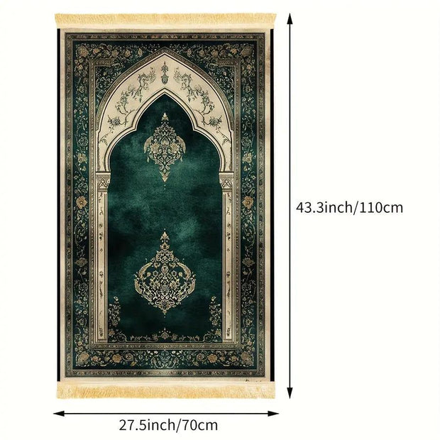Tapis de prière émeraude polyester lavable Mes Tapis De Prière
