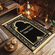 Tapis de prière noir or velours antidérapant luxe Mes Tapis De Prière