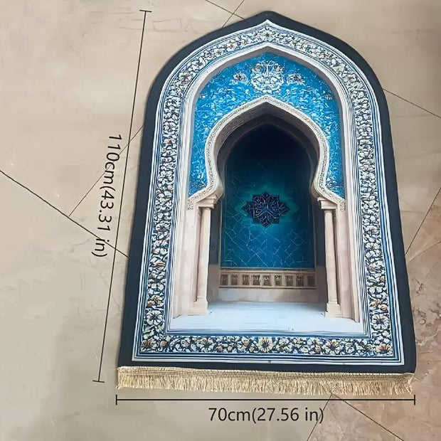 Tapis de prière bleu doré en flanelle pliable Mes Tapis De Prière