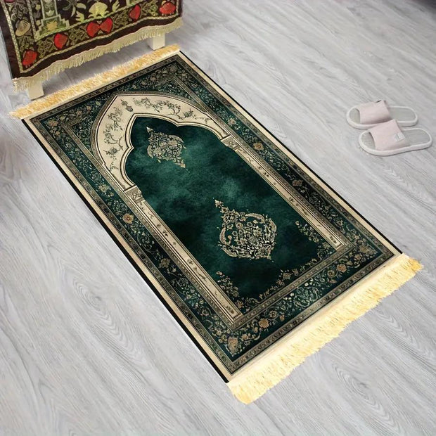 Tapis de prière émeraude polyester lavable Mes Tapis De Prière