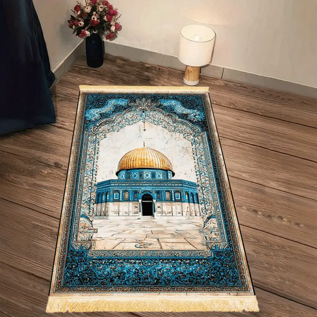 Tapis de prière bleu doré antidérapant pliable Mes Tapis De Prière