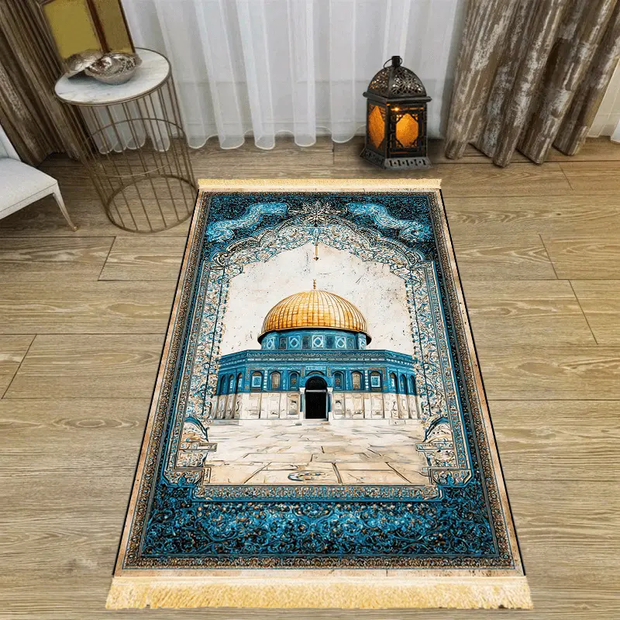 Tapis de prière bleu doré antidérapant pliable Mes Tapis De Prière