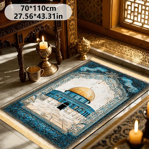 Tapis de prière bleu doré antidérapant pliable Mes Tapis De Prière