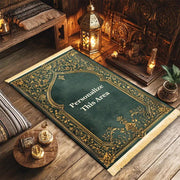 Tapis de prière velours vert et or personnalisé Mes Tapis De Prière