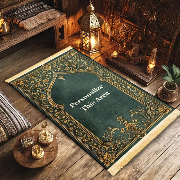 Tapis de prière velours vert et or personnalisé Mes Tapis De Prière