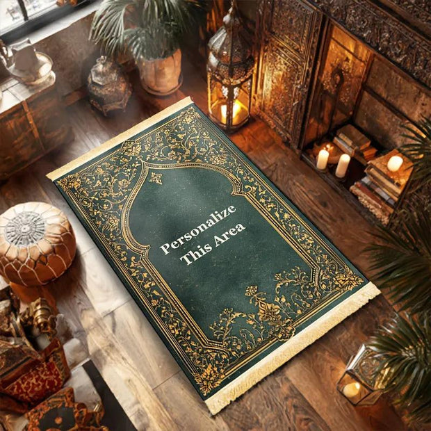 Tapis de prière velours vert et or personnalisé Mes Tapis De Prière