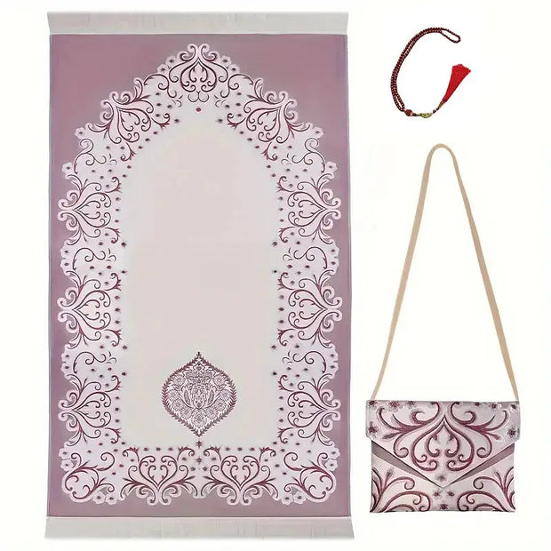 Ensemble 3 pièces tapis de prière portable et chapelet idée cadeau Ramadan - Mes Tapis De Prière