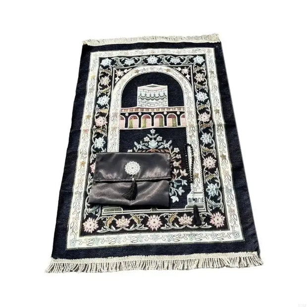 Tapis de prière islamique doux antidérapant avec perles - Mes Tapis De Prière