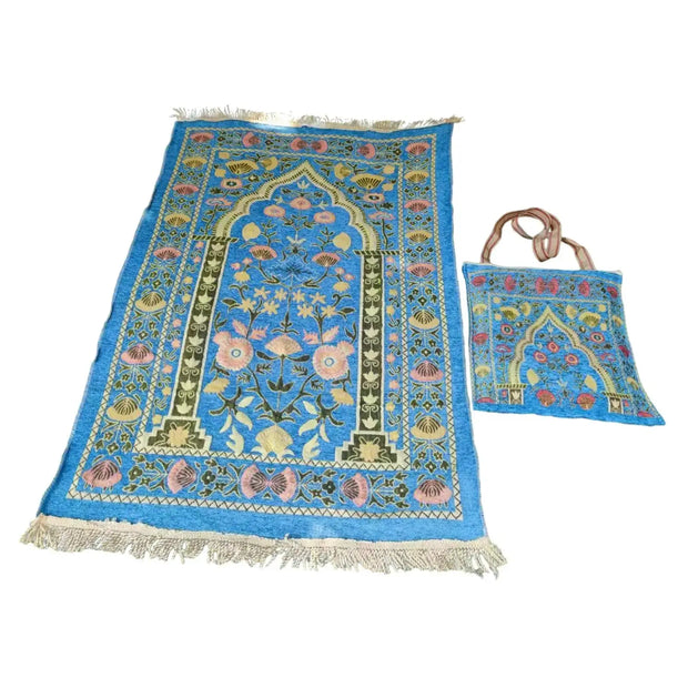 Tapis de prière musulman bleu avec sac de transport pratique - Mes Tapis De Prière