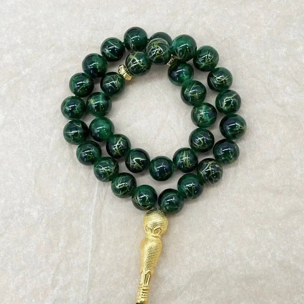 Bracelet chapelet vert foncé en verre 33 perles Mes Tapis De Prière
