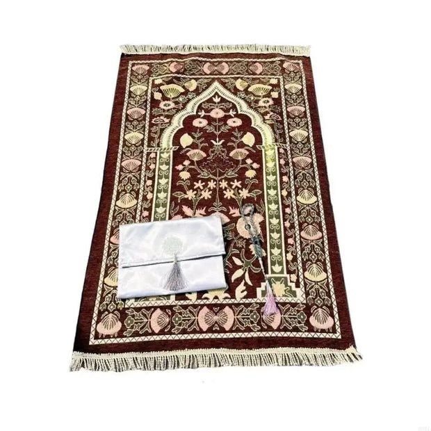 Tapis de prière islamique doux avec perles antidérapant - Mes Tapis De Prière