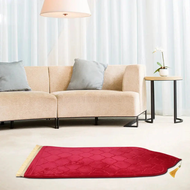 Tapis de prière rouge antidérapant en flanelle pour voyage - Mes Tapis De Prière