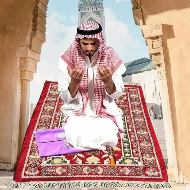 Tapis de prière islamique doux avec perles antidérapant - Mes Tapis De Prière