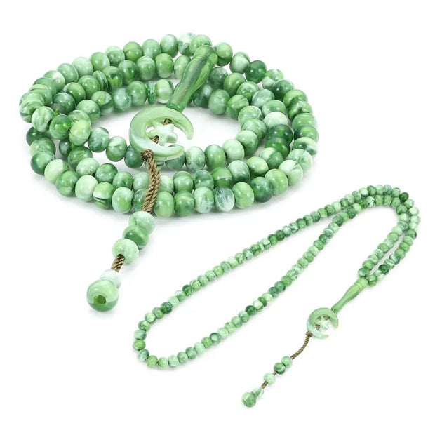 Chapelet islamique vert 99 perles gravées Mes Tapis De Prière