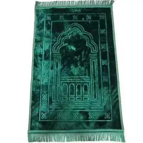 Tapis de prière vert doux avec broderie et franges élégantes - Mes Tapis De Prière