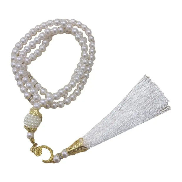 Bracelet chapelet perles blanches musulman luxe Mes Tapis De Prière