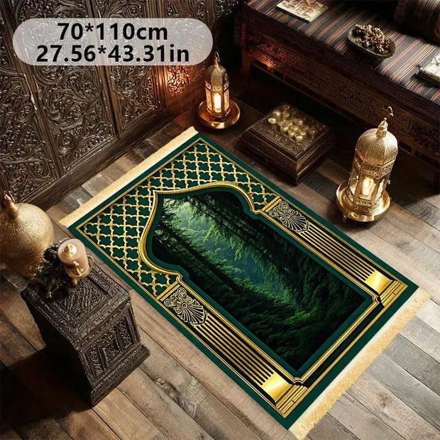 Tapis de prière velours vert or antidérapant luxe Mes Tapis De Prière