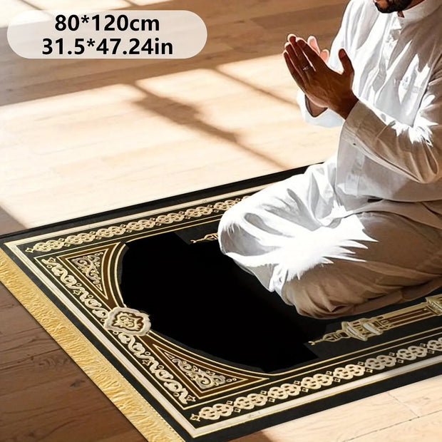 Tapis de prière luxe noir or antidérapant velours Mes Tapis De Prière