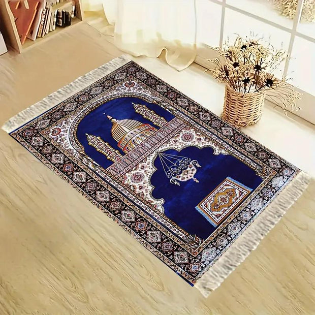 Tapis de prière pliable bleu et doré élégant Mes Tapis De Prière