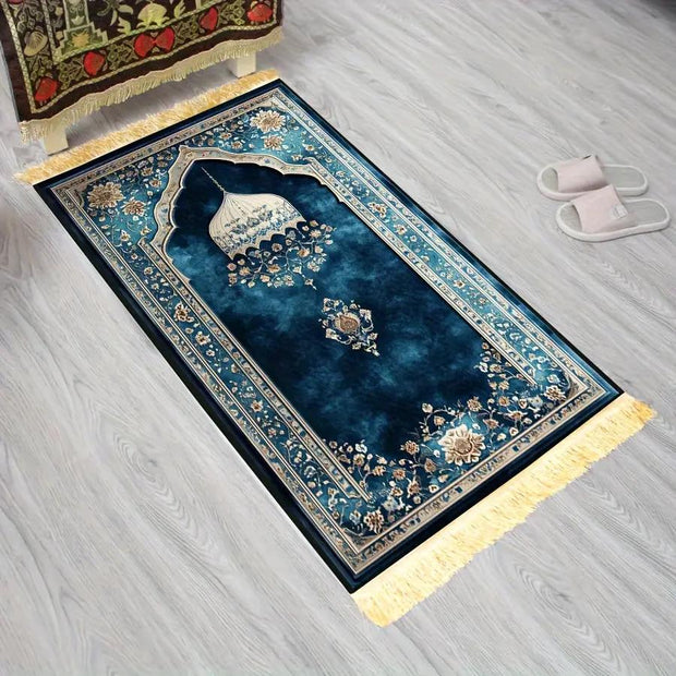 Tapis de prière bleu royal polyester lavable Mes Tapis De Prière