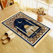 Tapis de prière bleu doré velours antidérapant Mes Tapis De Prière