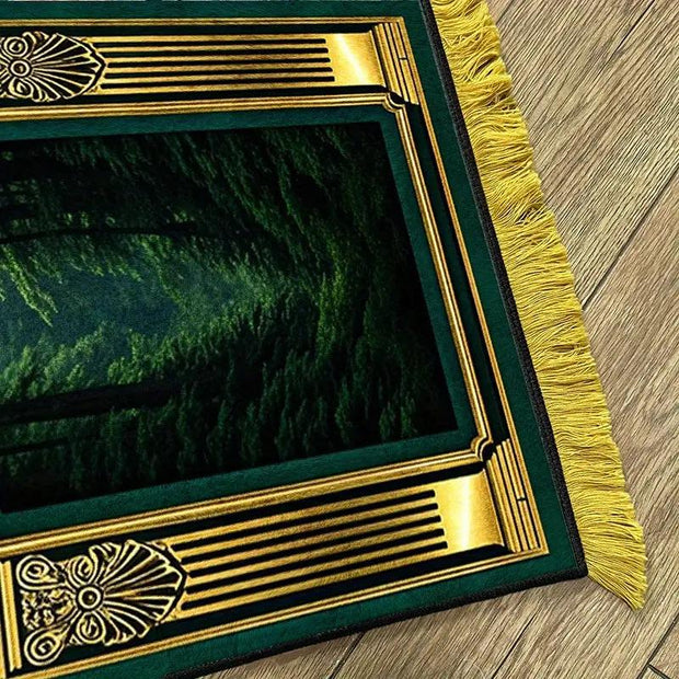 Tapis de prière velours vert or antidérapant luxe Mes Tapis De Prière